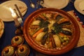 A vegetable tajine dish as served in a Morocco restaurant